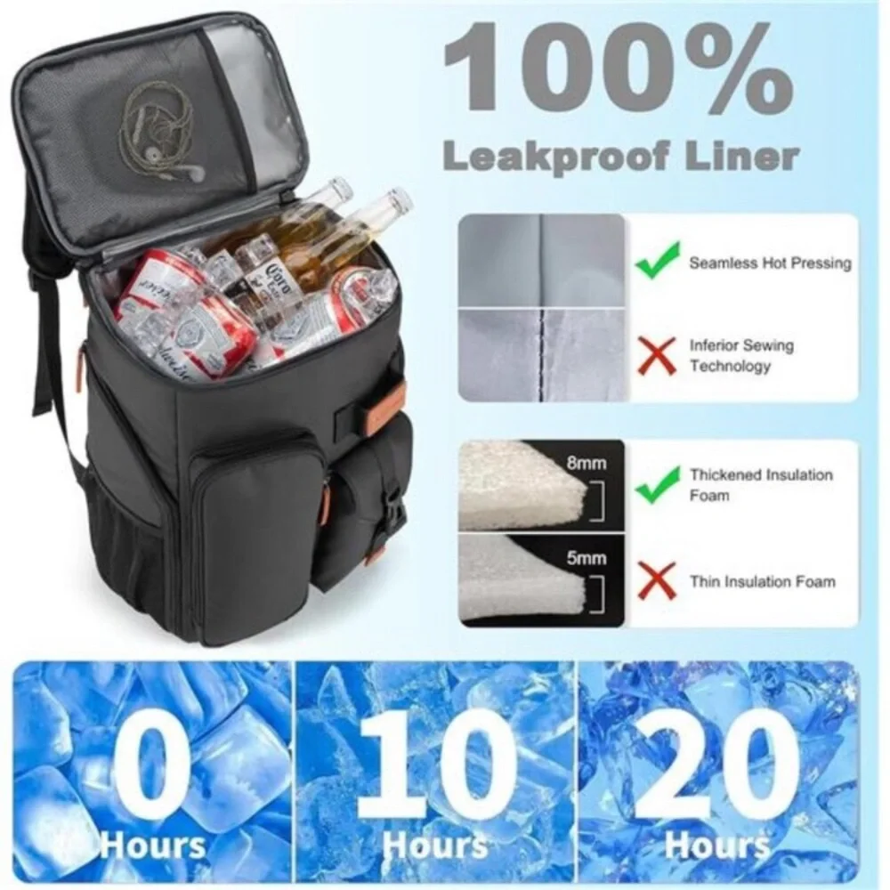 Insulated Cooler Backpack,33/45 Cans Multifunctional Double Deck Leakproof